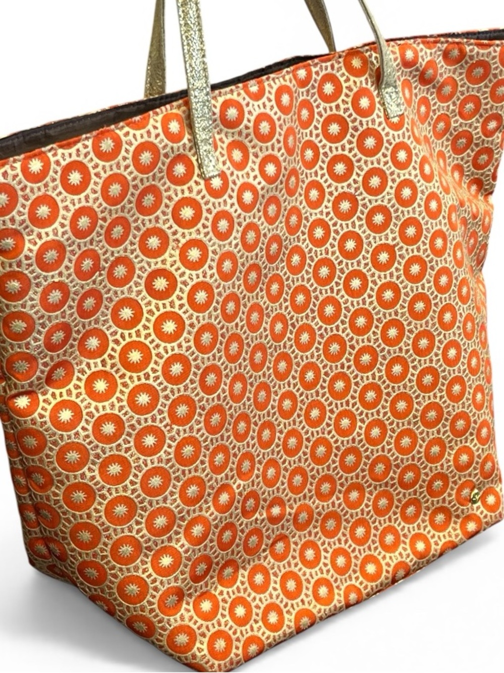 Festival Boho Chic Orange Geometric Tote Buttery Soft Luxe Large Carryall Bag - Picture 3 of 7
